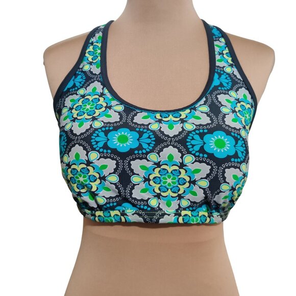 Womens Swimsuit Bikini Top Racerback Boho Floral Print Grey Blue Green Size XL - Picture 1 of 7